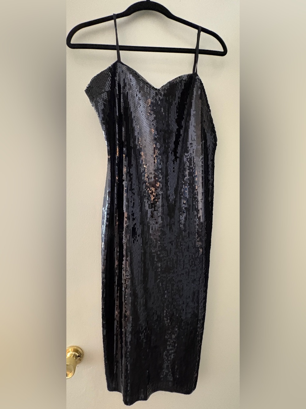 Black Sequin Slip Dress with Spaghetti Straps